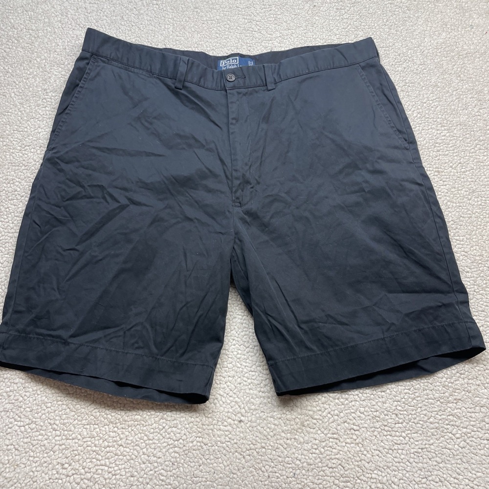 Polo Ralph Lauren Shorts Mens 40 Navy Blue Chino Flat Front Cotton Twill 0804‎